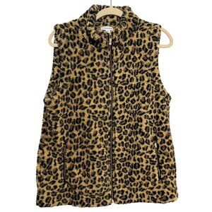 Calvin Klein Womens Leopard Print Faux Fur Vest L Zipper